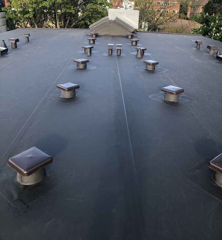Membrane Roof in Dark Bronze TPO with Curb Mount Skylights